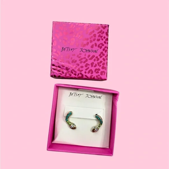 Betsey Johnson Teal and Aqua Crystal Snake Earrings - Picture 4 of 4